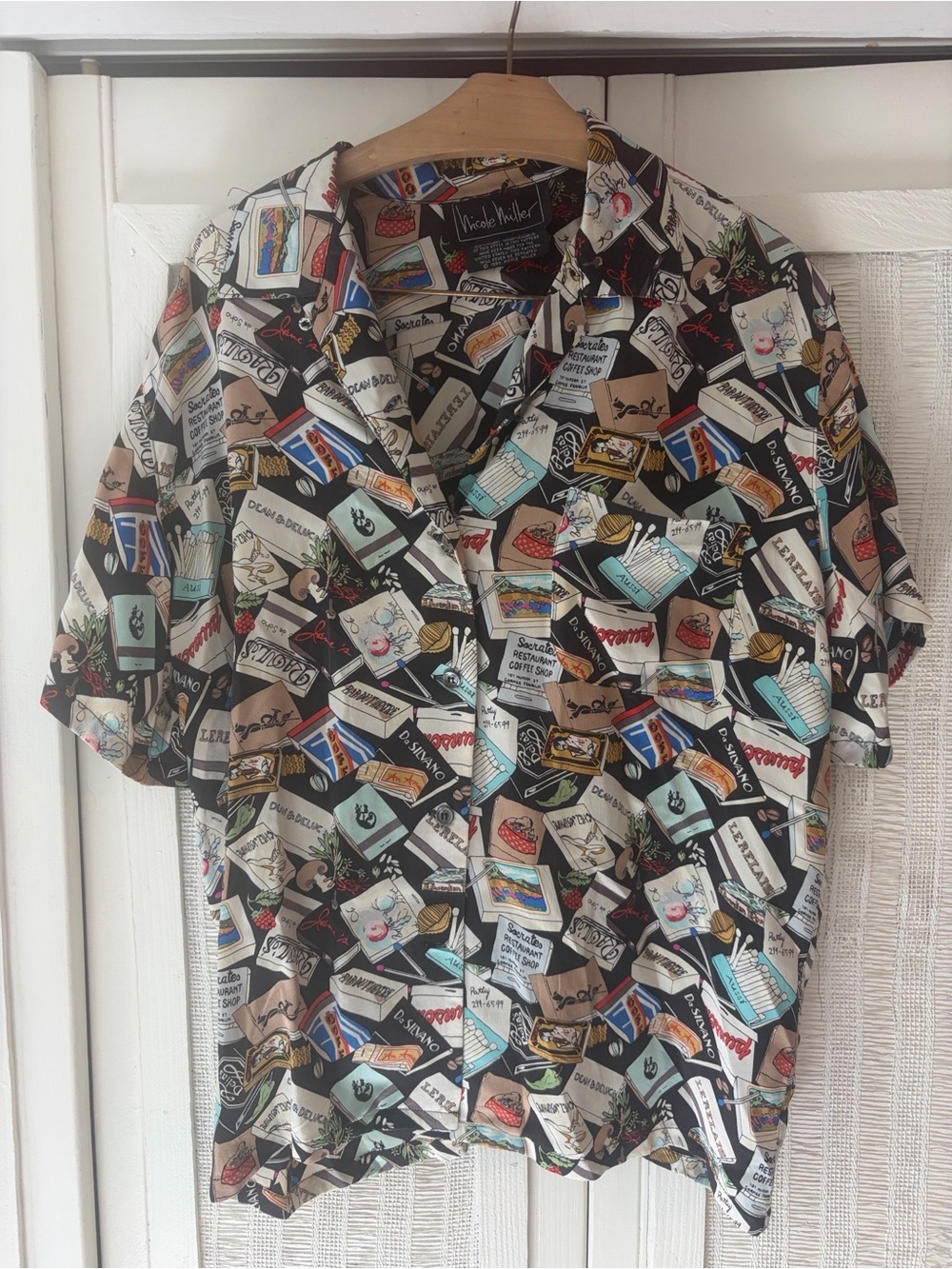 Nicole Miller 90s Satin NYC CLASSICS dean & deluca matchbox Button Down Top Sz L